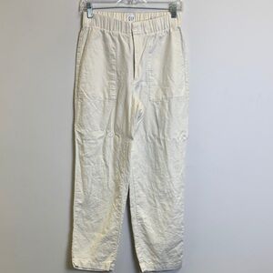 GAP Off-White/ Cream Elastic Waist Straight Leg Pants linen carpenter